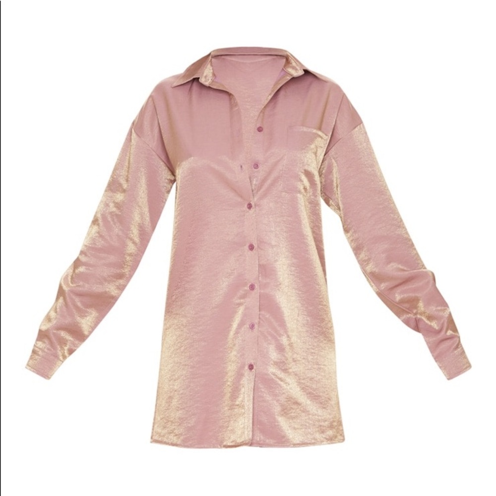 PRETTYLITTLETHING Dusty Pink Metallic Shirt Dress